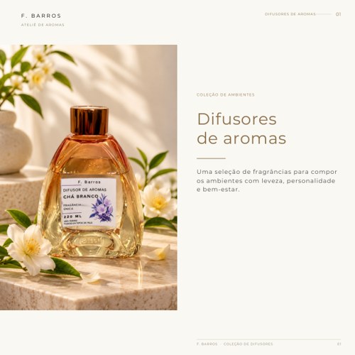 Capa do catálogo F. Barros — Difusores de Aromas