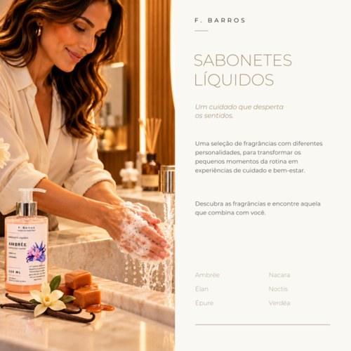 Capa do catálogo F. Barros — Sabonetes Líquidos